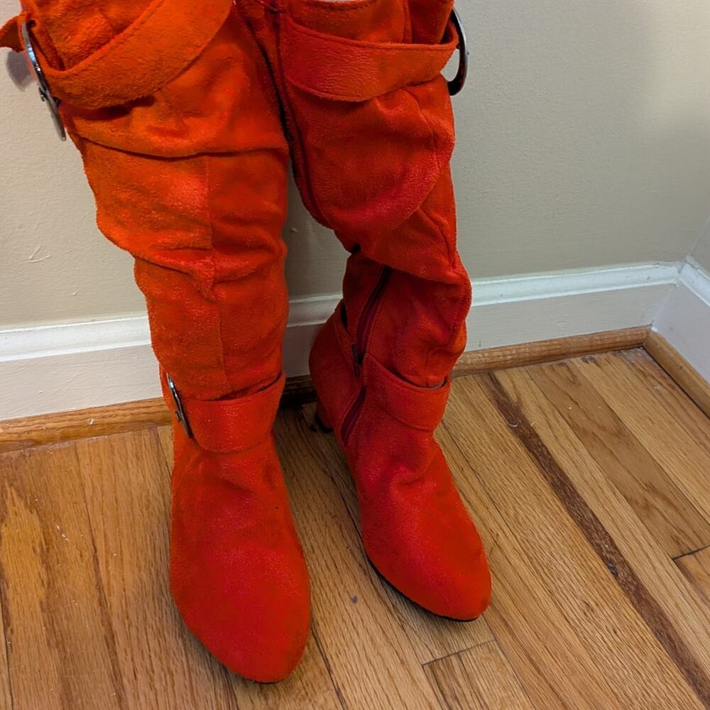 Unbranded Red/Orange Slouch Boots With Buckles - Picture 2 of 5